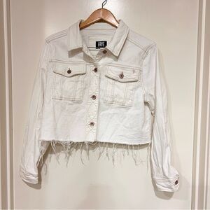 $159 Frye Cropped Raw Hem Denim Jacket Women Size M White Button Down excellent